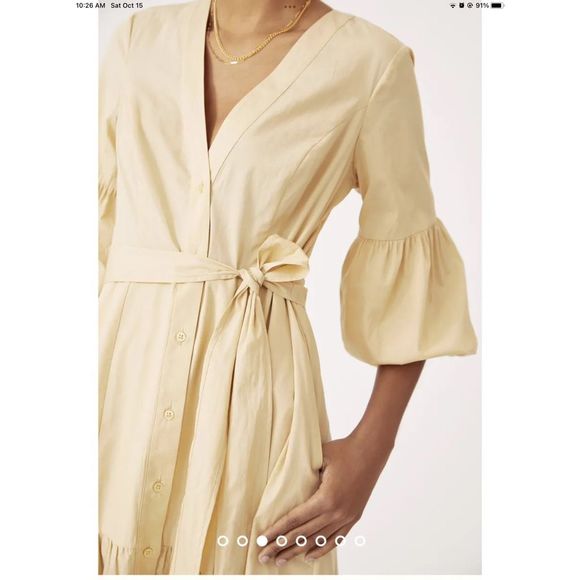 New Anthropologie Maeve Puff-Sleeved Midi Dress Size 18w Color Beige - Picture 3 of 8